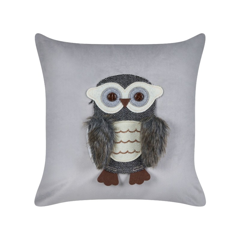 2 welurowe poduszki dla dzieci w sowy 45 x 45 cm szare OPHRYS