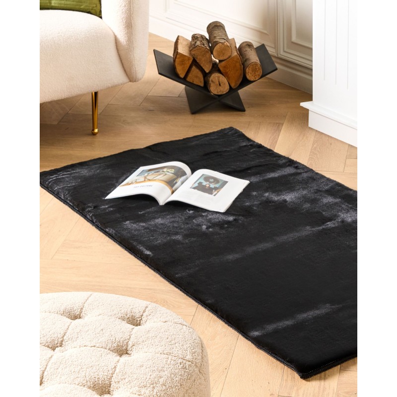 Dywan sztuczne futro królika 80 x 150 cm czarny MIRPUR