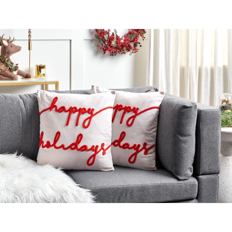 Zestaw 2 poduszek dekoracyjnych EXACUM Welur 45 x 45 cm Biały Wzór świąteczny