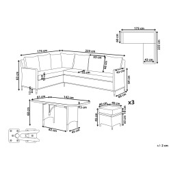 Zestaw ogrodowy ze stolikiem i otomaną dla 9 osób LACONA Prawostronny Technorattan Jasnoszary