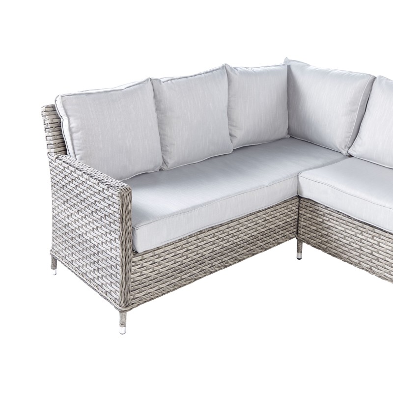 Zestaw ogrodowy ze stolikiem i otomaną dla 9 osób LACONA Prawostronny Technorattan Jasnoszary