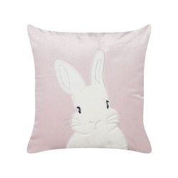 2 welurowe poduszki dekoracyjne haftowane w królika 45 x 45 cm różowe IBERIS