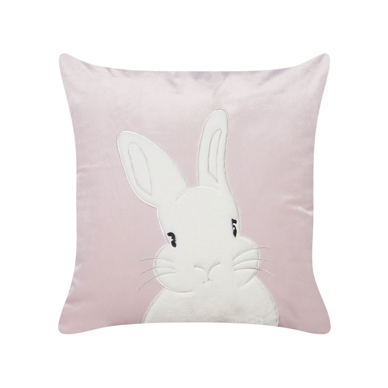 2 welurowe poduszki dekoracyjne haftowane w królika 45 x 45 cm różowe IBERIS