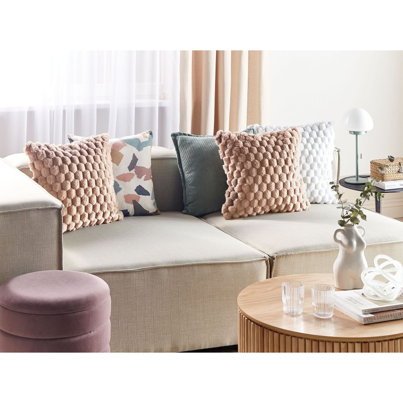 Zestaw 2 poduszek dekoracyjnych PURSLANE Sztuczne futro 43 x 43 cm Piaskowy Wzór geometryczny