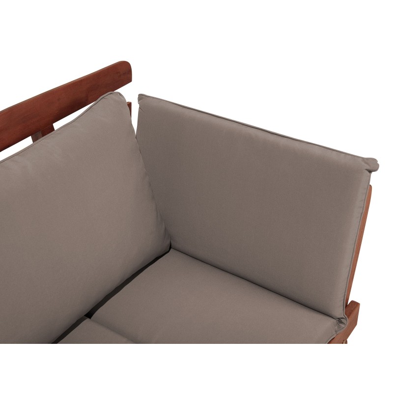 Ławka ogrodowa z poduchą PORTICI 210 cm Drewno eukaliptusowe Ciemny brąz/ beżowoszary