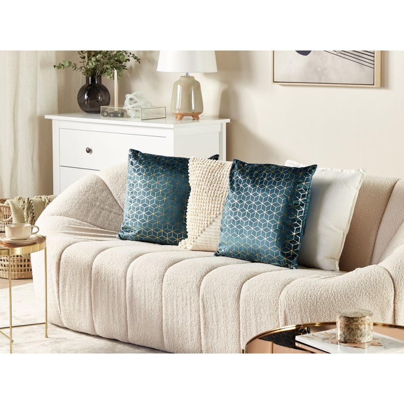 Zestaw 2 poduszek dekoracyjnych CELOSIA Welur 45 x 45 cm Lazurowy Wzór geometryczny