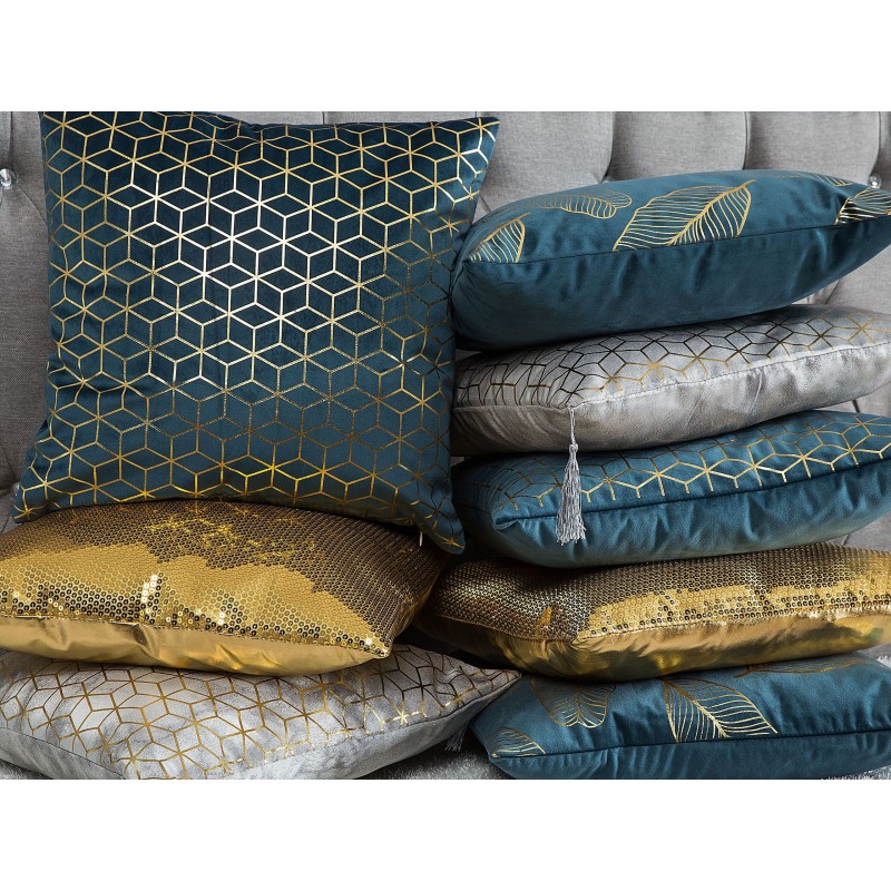 Zestaw 2 poduszek dekoracyjnych CELOSIA Welur 45 x 45 cm Lazurowy Wzór geometryczny