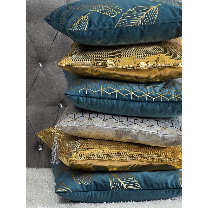 Zestaw 2 poduszek dekoracyjnych CELOSIA Welur 45 x 45 cm Lazurowy Wzór geometryczny