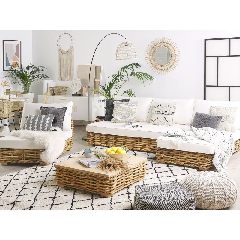 Zestaw ogrodowy ze stolikiem dla 4 osób VARALLO Lewostronny Modułowy Rattan Naturalny