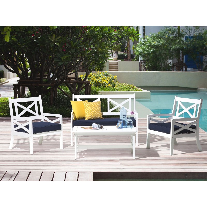 Ławka ogrodowa z poduchą BALTIC 121 cm Drewno akacjowe Biały