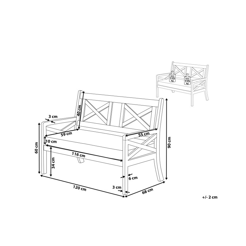 Ławka ogrodowa z poduchą BALTIC 121 cm Drewno akacjowe Biały