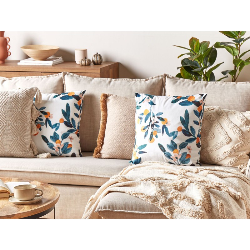 Zestaw 2 poduszek dekoracyjnych KNAUTIA Welur 45 x 45 cm Kolorowy Wzór roślinny
