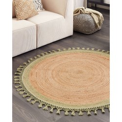 Dywan okrągły z juty ⌀ 140 cm beżowy z zielonym MARTS