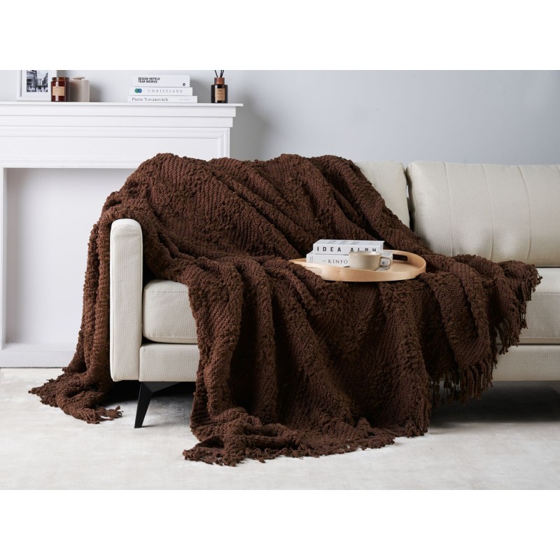 Koc VELLA Bawełna 220 x 240 cm Brązowy