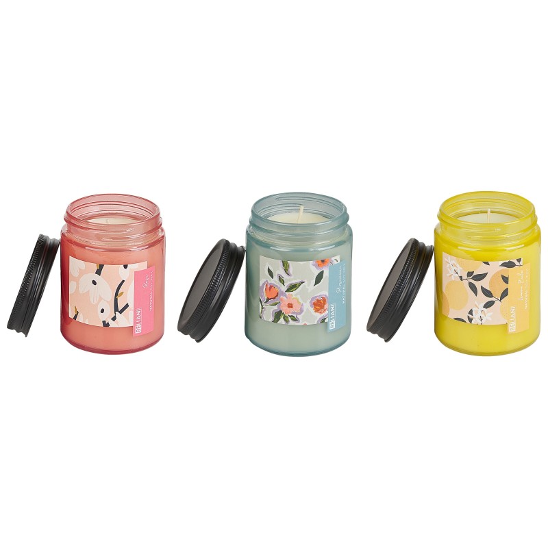 Zestaw 3 świeczek zapachowych FRUITY BLOOM Wosk sojowy Nuty orientalne Nuty ziołowe Nuty kwiatowe