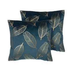 Zestaw 2 poduszek dekoracyjnych FREESIA Welur 45 x 45 cm Lazurowy Wzór roślinny