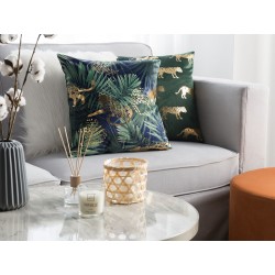 Zestaw 2 poduszek dekoracyjnych BELLEROSE Welur 45 x 45 cm Ciemnozielony Wzór roślinny