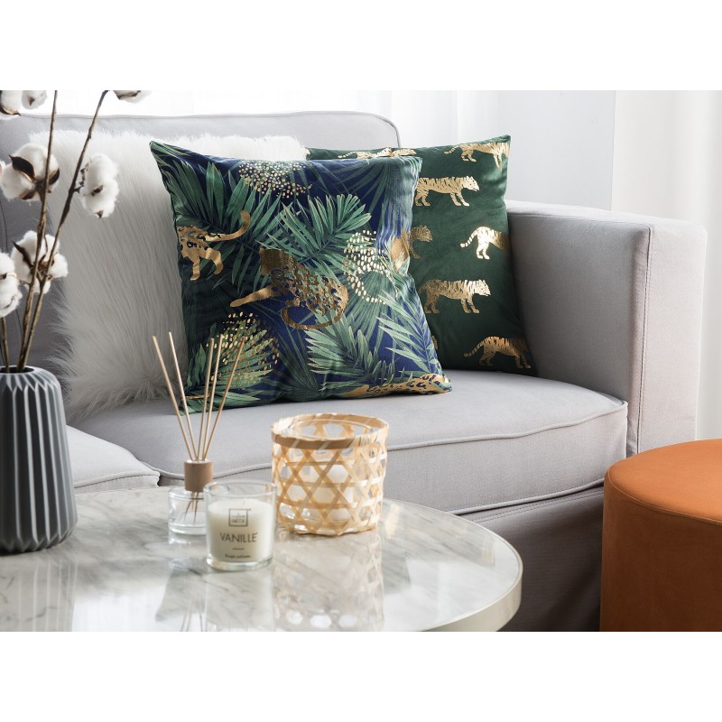 Zestaw 2 poduszek dekoracyjnych BELLEROSE Welur 45 x 45 cm Ciemnozielony Wzór roślinny