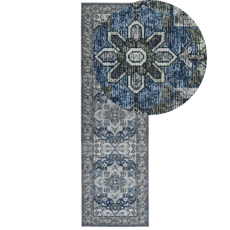 Dywan 60 x 200 cm szary z niebieskim KOTTAR