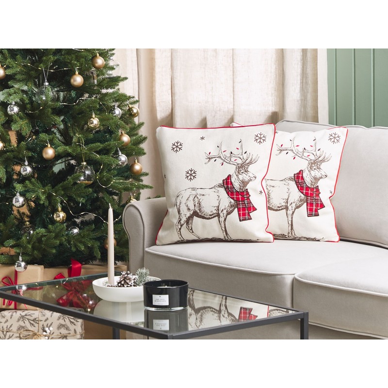 Zestaw 2 poduszek dekoracyjnych SVEN 45 x 45 cm Czerwony Wzór świąteczny