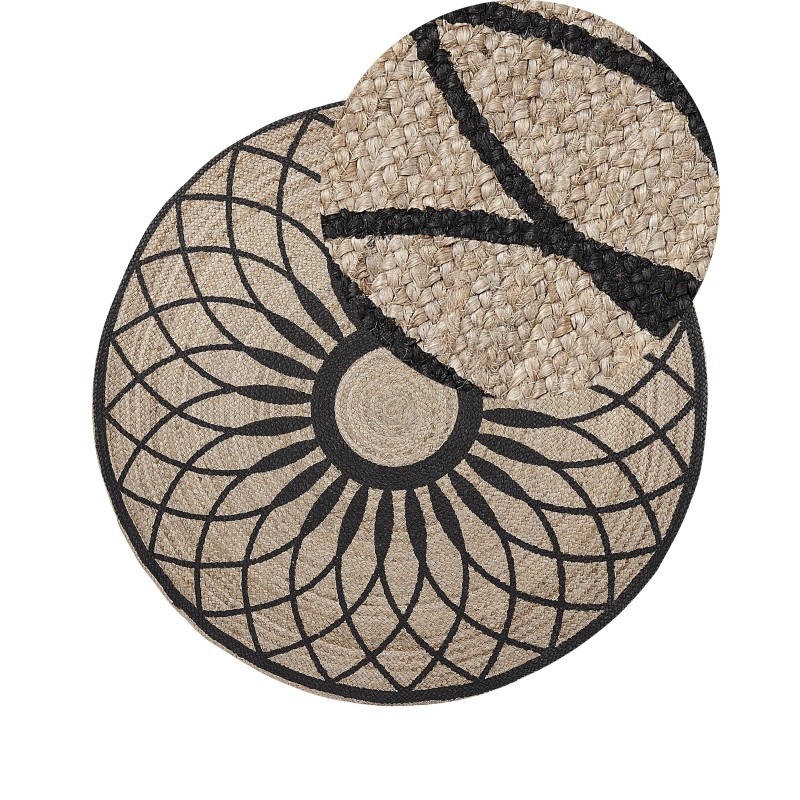 Dywan okrągły z juty ⌀ 140 cm beżowo-czarny KULLAR