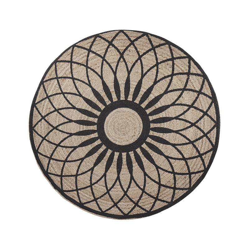 Dywan okrągły z juty ⌀ 140 cm beżowo-czarny KULLAR