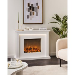 Kominek elektryczny z funkcją grzania KAROO Z pilotem Biały