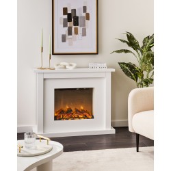 Kominek elektryczny z funkcją grzania KAROO Z pilotem Biały