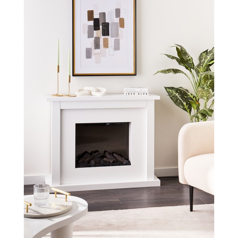 Kominek elektryczny z funkcją grzania KAROO Z pilotem Biały