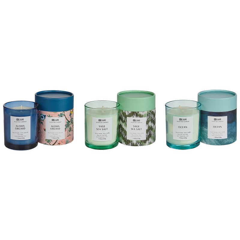 Zestaw 3 świeczek zapachowych COLORFUL BARREL Wosk sojowy Świeże nuty Nuty kwiatowe