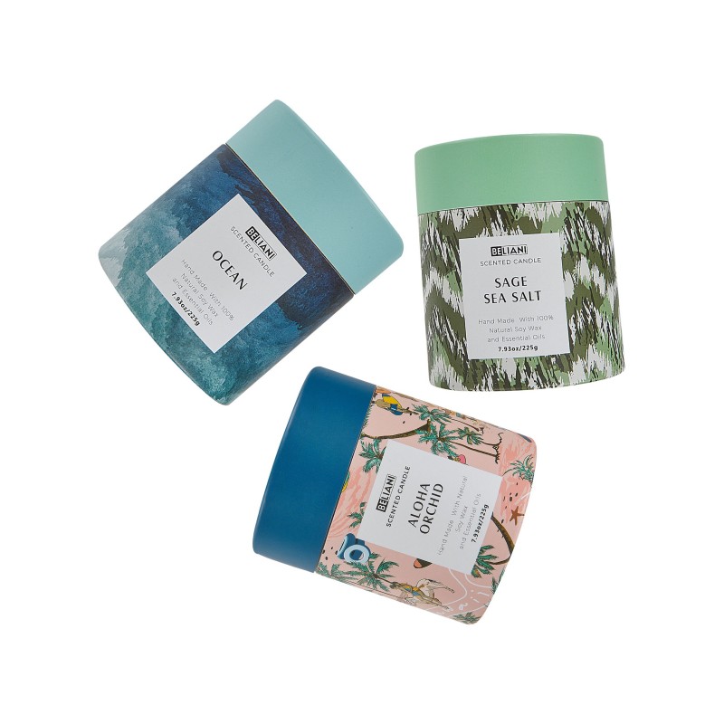 Zestaw 3 świeczek zapachowych COLORFUL BARREL Wosk sojowy Świeże nuty Nuty kwiatowe