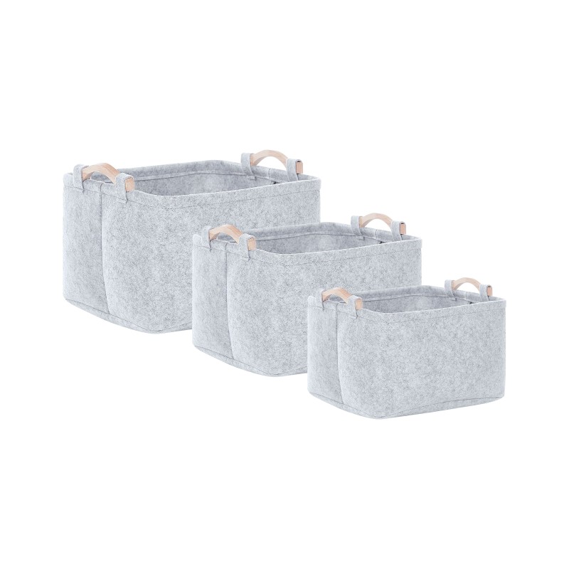 Zestaw 3 koszy BAYSAI Filc Jasnoszary