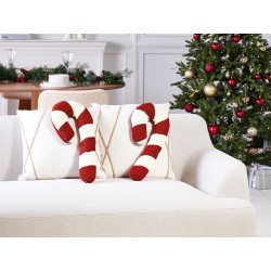 Zestaw 2 poduszek dekoracyjnych CANDY CANE Boucle 22 x 55 cm Czerwony Wzór świąteczny