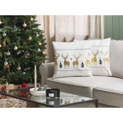 Zestaw 2 poduszek dekoracyjnych DONNER Bawełna 45 x 45 cm Biały Wzór świąteczny