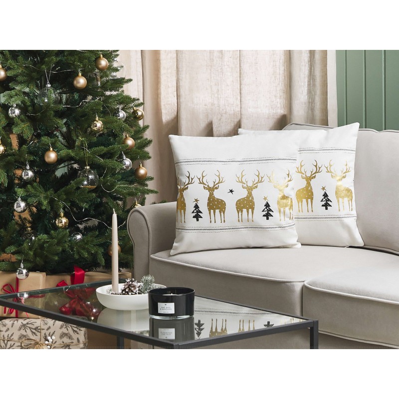 Zestaw 2 poduszek dekoracyjnych DONNER Bawełna 45 x 45 cm Biały Wzór świąteczny