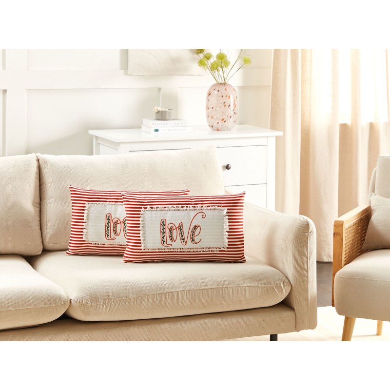 Zestaw 2 poduszek dekoracyjnych ALSINE Bawełna 30 x 50 cm Czerwony W paski