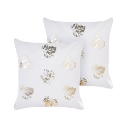 Zestaw 2 poduszek dekoracyjnych GOLDENROD Welur 45 x 45 cm Biały Wzór roślinny