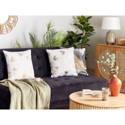 Zestaw 2 poduszek dekoracyjnych GOLDENROD Welur 45 x 45 cm Biały Wzór roślinny