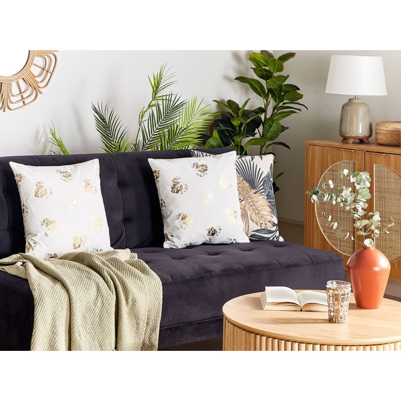 Zestaw 2 poduszek dekoracyjnych GOLDENROD Welur 45 x 45 cm Biały Wzór roślinny