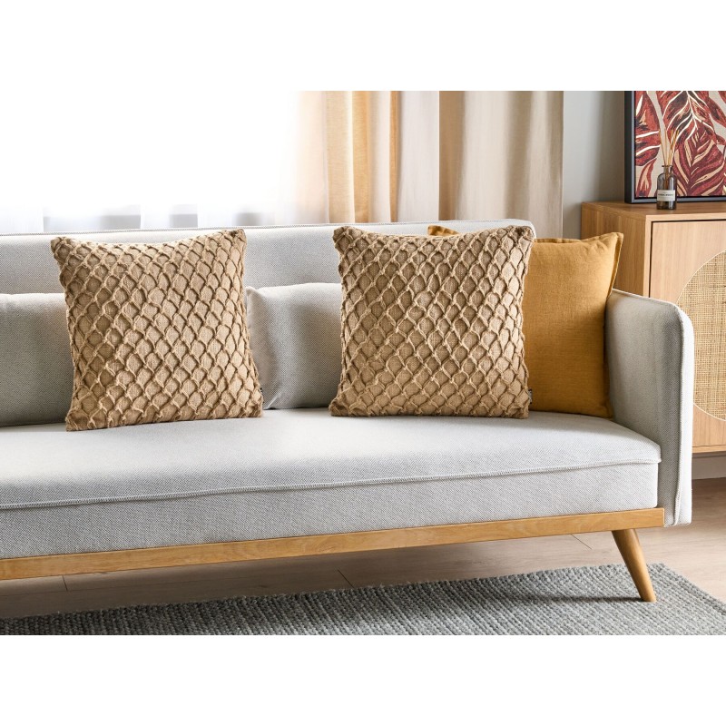 Zestaw 2 poduszek dekoracyjnych COLLOMIA Boucle 45 x 45 cm Beżowy Wzór geometryczny
