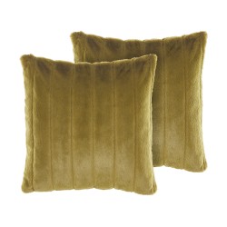 Zestaw 2 poduszek dekoracyjnych PUMILA Sztuczne futro 45 x 45 cm Oliwkowy W paski