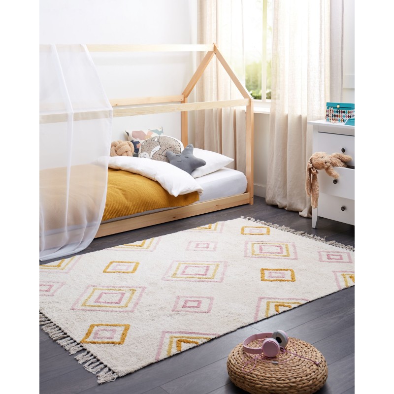 Dywan bawełniany wzór geometryczny 140 x 200 cm złamana biel LASHE