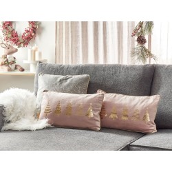 Zestaw 2 poduszek dekoracyjnych ALSOBIA Welur 30 x 50 cm Różowy Wzór świąteczny