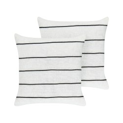 Zestaw 2 poduszek dekoracyjnych MILAS Len 50 x 50 cm Czarny/ biały W paski