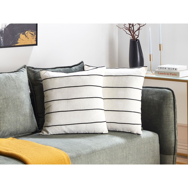 Zestaw 2 poduszek dekoracyjnych MILAS Len 50 x 50 cm Czarny/ biały W paski