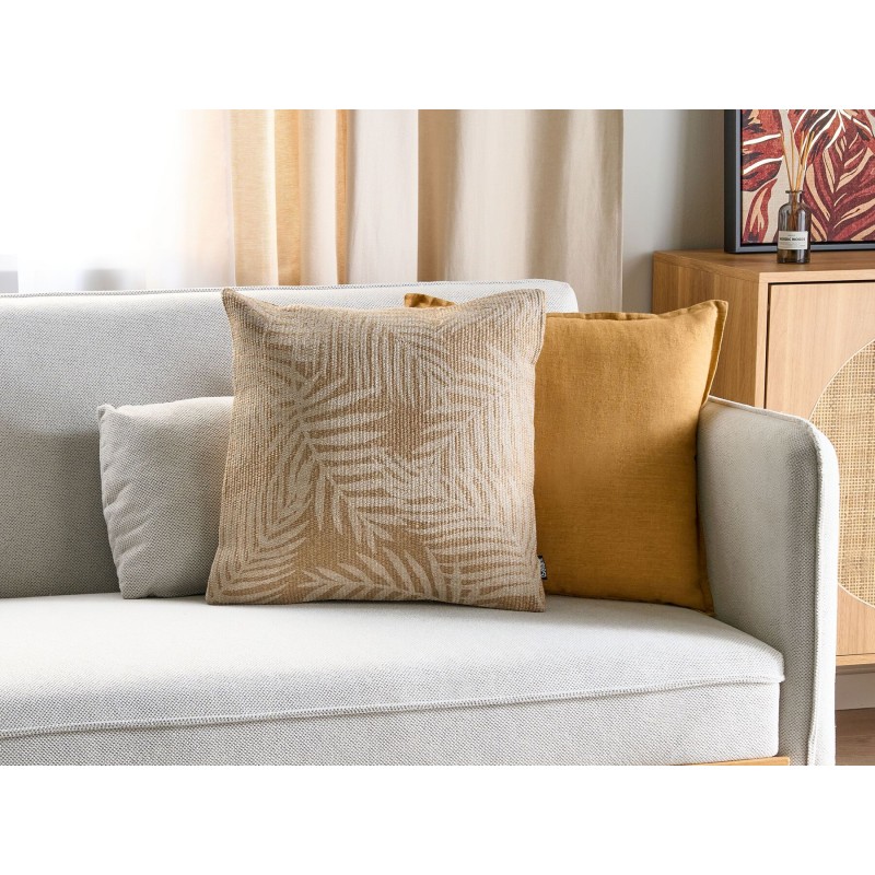 Poduszka dekoracyjna RUBUS Juta 45 x 45 cm Beżowy Wzór roślinny