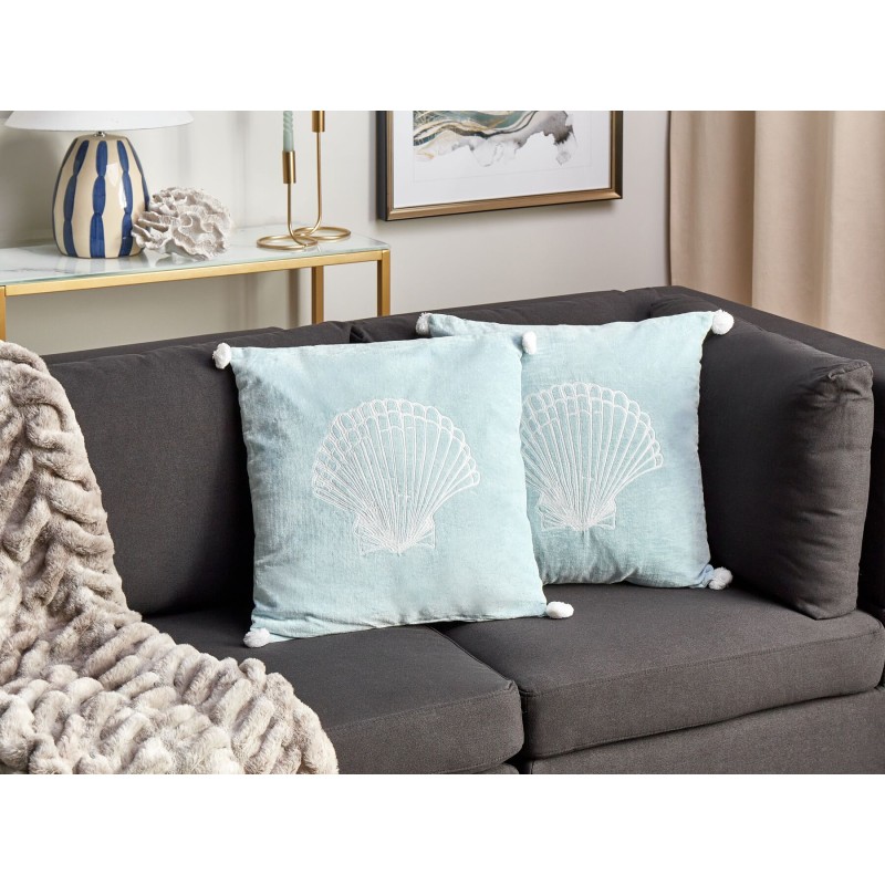 Zestaw 2 poduszek dekoracyjnych LEATHESIA Welur 45 x 45 cm Błękitny Wzór abstrakcyjny