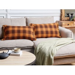 Zestaw 2 poduszek dekoracyjnych BARJA 40 x 70 cm Pomarańczowy W kratkę