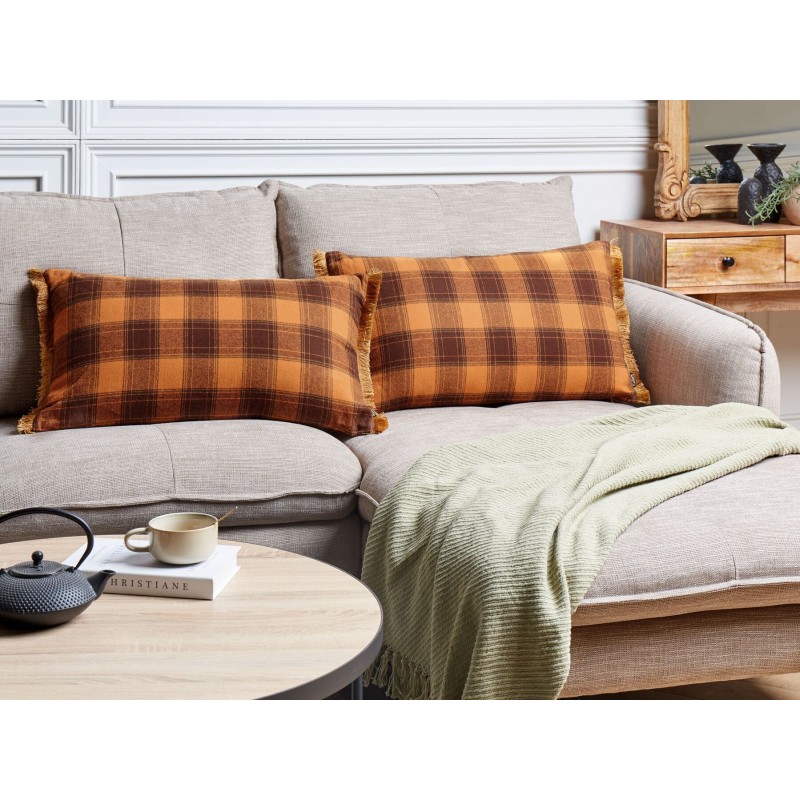 Zestaw 2 poduszek dekoracyjnych BARJA 40 x 70 cm Pomarańczowy W kratkę