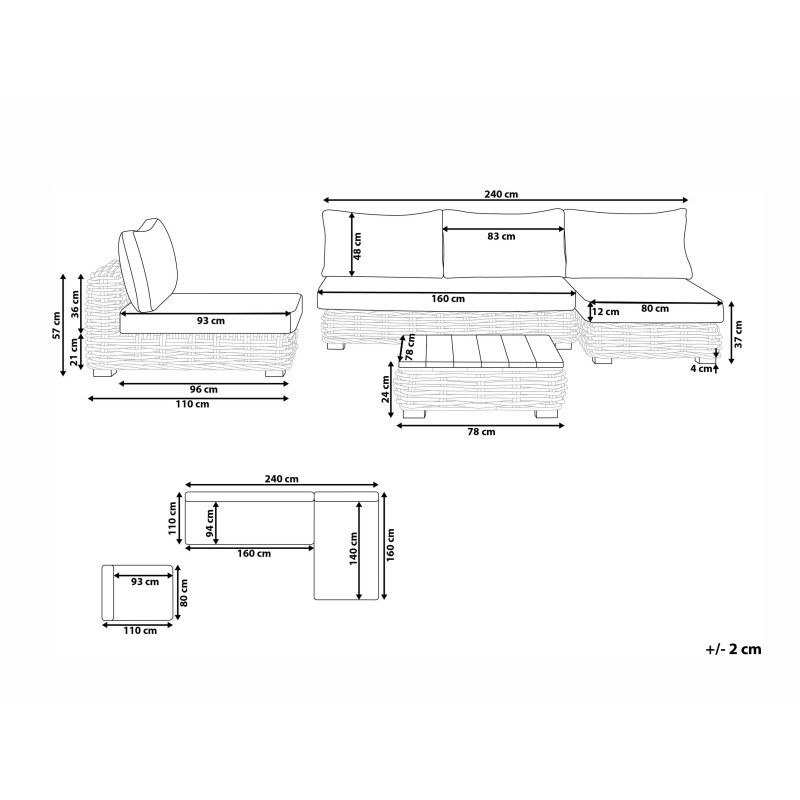 Zestaw ogrodowy ze stolikiem dla 4 osób VARALLO Prawostronny Modułowy Rattan Naturalny
